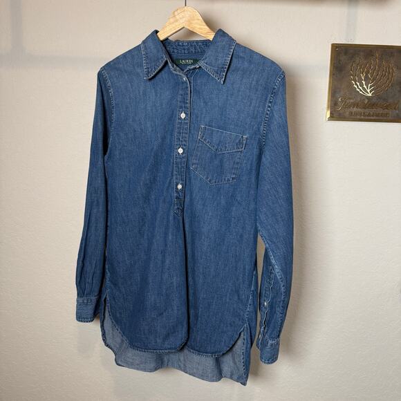 Women's Ralph Lauren Denim Blue Jean Pullover Button Front Tunic Size Medium - Picture 2 of 9